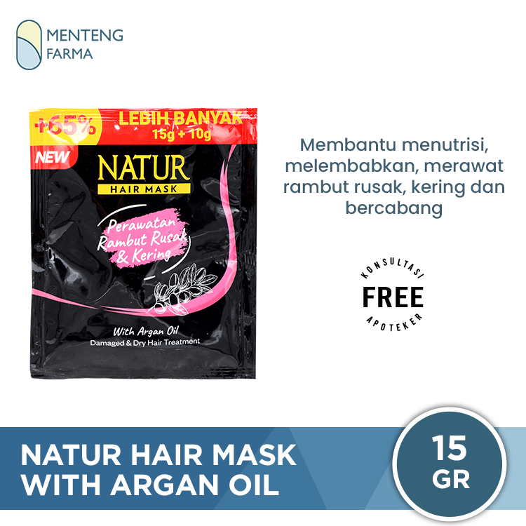 Natur Hair Mask With Argan Oil Sachet 15 Gram - Menutrisi dan Merawat Rambut Rusak