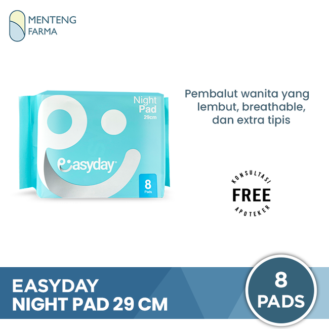 EasyDay Night Pad 29 cm 8 Pads - Pembalut Wanita Easy Day untuk Malam Kering Anti Iritasi