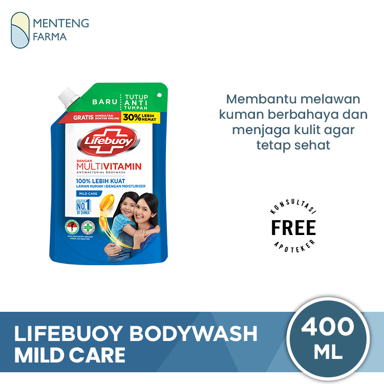 Lifebuoy Sabun Mandi Cair Refill Mild Care 400 ML - Sabun Antibakteri ActivSilver dan Milk Cream
