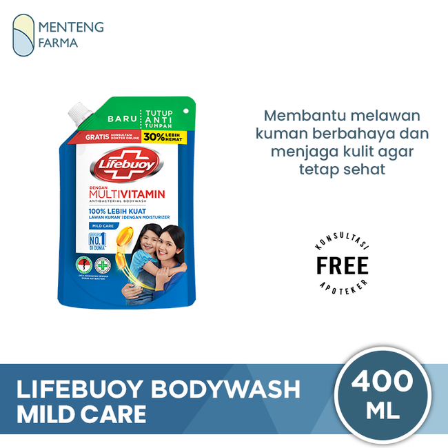 Lifebuoy Sabun Mandi Cair Refill Mild Care 400 ML - Sabun Antibakteri ActivSilver dan Milk Cream