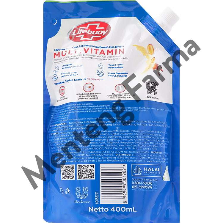 Lifebuoy Sabun Mandi Cair Refill Mild Care 400 ML - Sabun Antibakteri ActivSilver dan Milk Cream