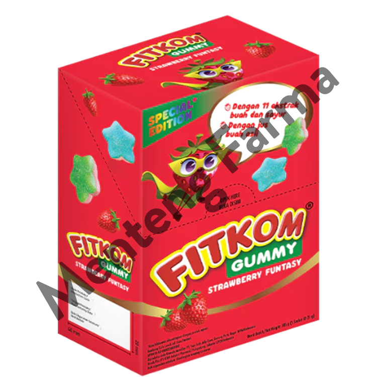 Fitkom Gummy Strawberry Funtasy Isi 5 Sachet - Tinggi Serat untuk Kesehatan Pencernaan Anak