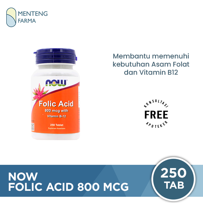 NOW Vitamin Folic Acid 250 Tablet - Suplemen Pemenuh Kebutuhan Asam Folat dan Vitamin B12