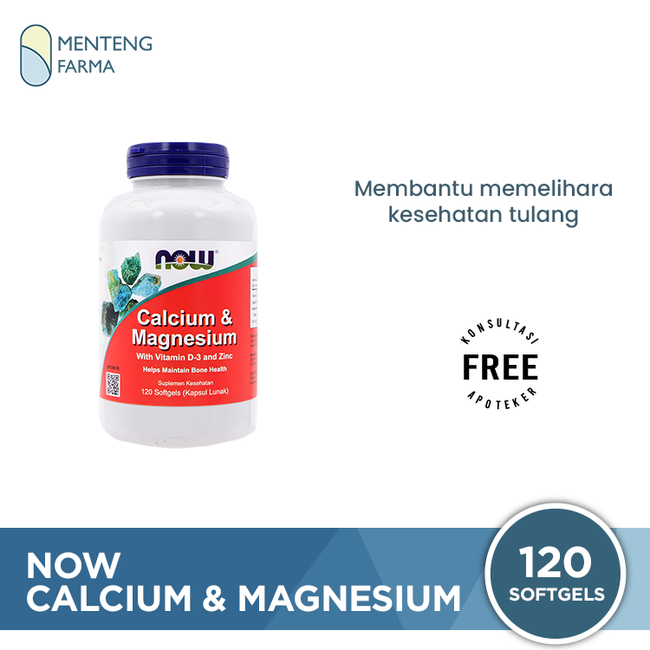 NOW Calcium & Magnesium 120 softgel - Suplemen Kesehatan Tulang, Gigi, dan Fungsi Otot
