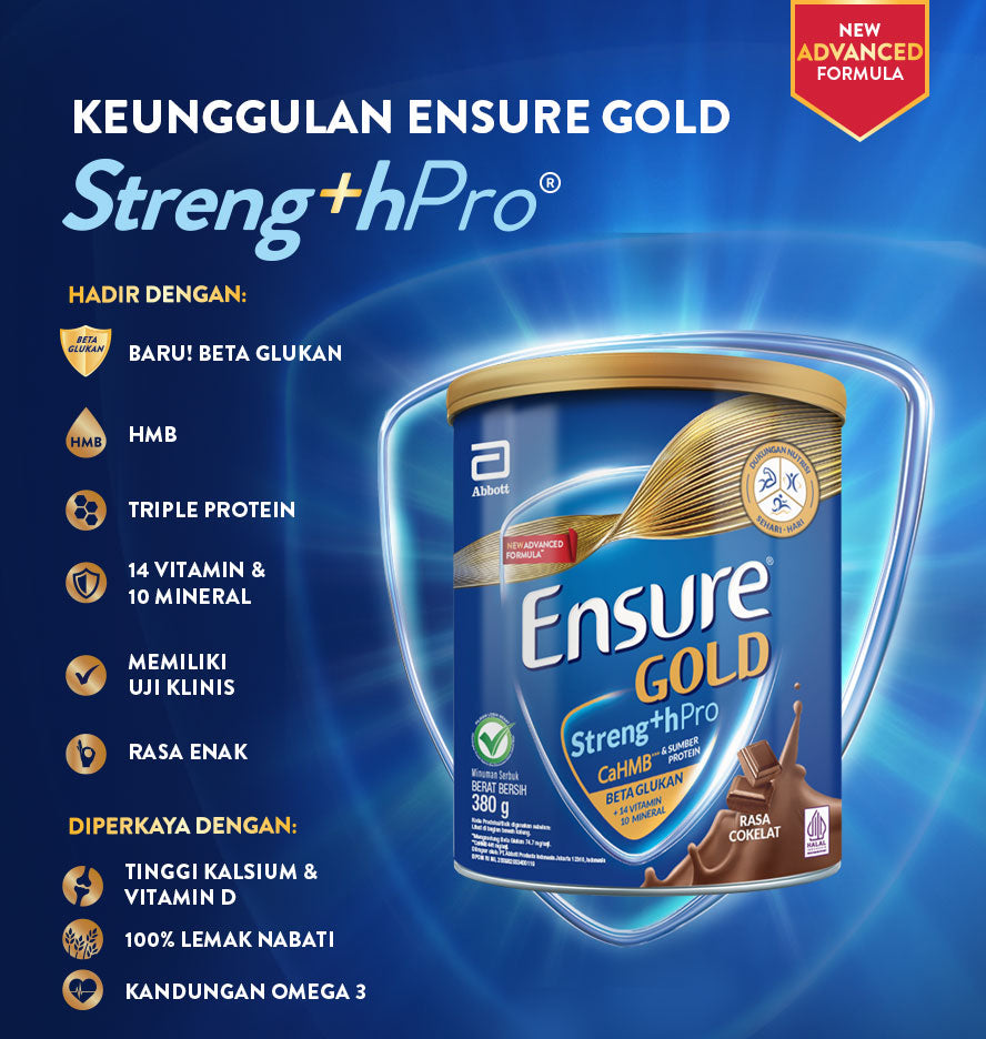 Ensure Cokelat 380 Gram - Susu Penambah Nutrisi Dewasa Rendah Laktosa