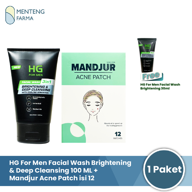 Paket HG For Men Facial Wash Brightening X Acne Patch - Perawatan Wajah Pria