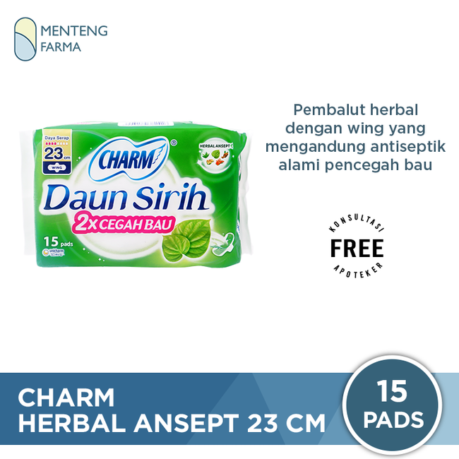 Charm Pembalut Herbal Ansept+ 23 cm 15 Pads - Pembalut Herbal 23 cm
