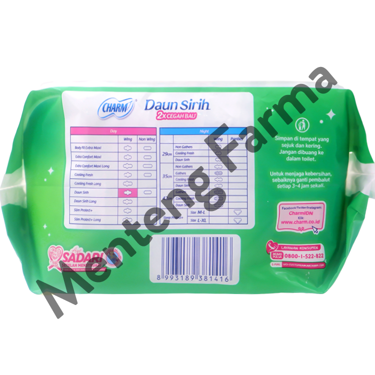 Charm Pembalut Herbal Ansept+ 23 cm 15 Pads - Pembalut Herbal 23 cm