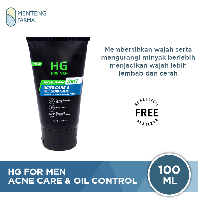 HG For Men Facial Wash Acne Care & Oil Control 100 ML - Sabun Cuci Muka Khusus Kulit Berjerawat