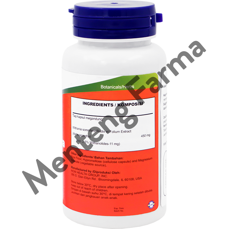 NOW Ashwagandha 450 mg 90 Capsules - Mengatasi Stress dan Cemas