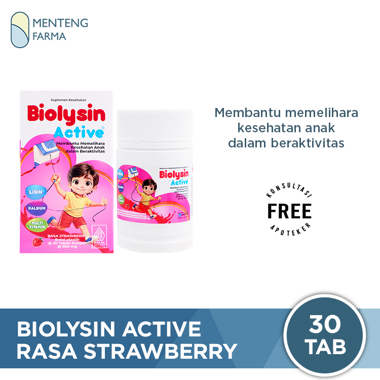 Biolysin ActiveRasa Strawberry 30 Tablet Kunyah - Tablet Multivitamin Anak