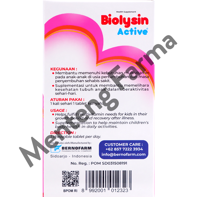 Biolysin ActiveRasa Strawberry 30 Tablet Kunyah - Tablet Multivitamin Anak