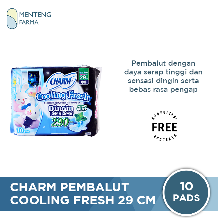 Charm Pembalut Cooling Fresh Night 29 cm 10 Pads - Pembalut Cooling Fresh 29 cm