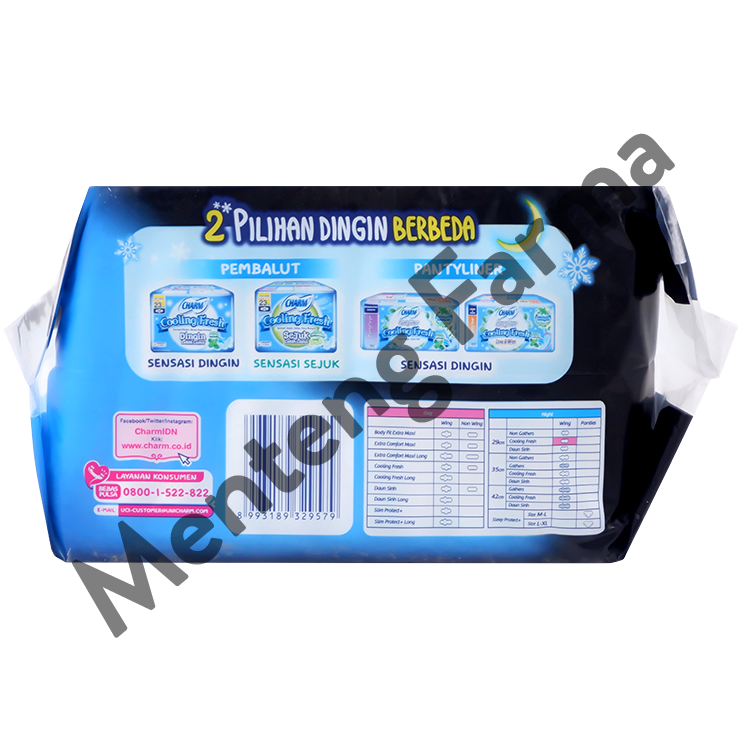 Charm Pembalut Cooling Fresh Night 29 cm 10 Pads - Pembalut Cooling Fresh 29 cm
