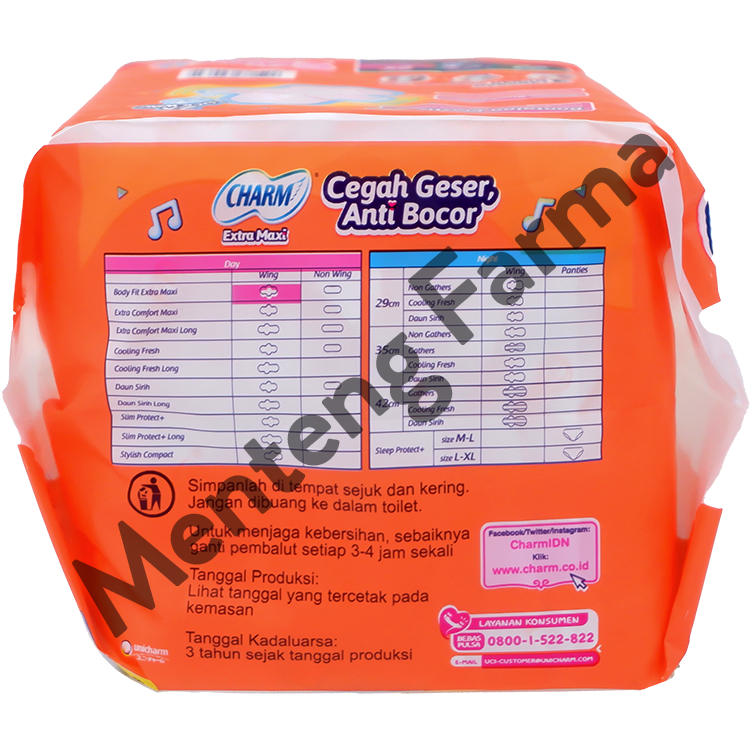 Charm Pembalut Body Fit Extra Maxi Wing 23 cm 7 Pads - Pembalut Wing 23 cm