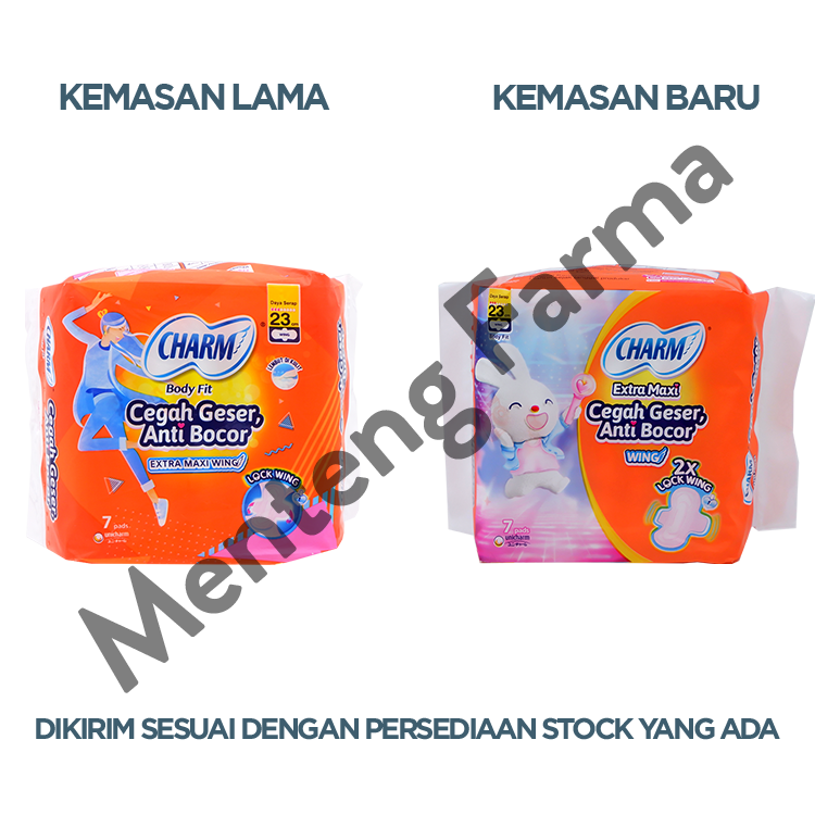 Charm Pembalut Body Fit Extra Maxi Wing 23 cm 7 Pads - Pembalut Wing 23 cm