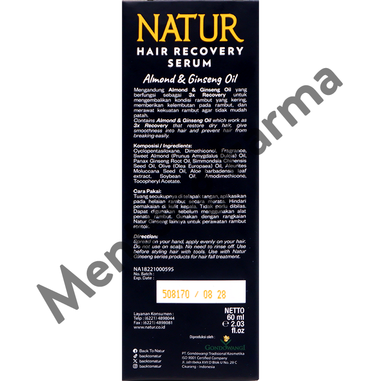 Natur Hair Recovery Serum Almond & Ginseng Oil 60 ML - Serum Anti Hair Fall
