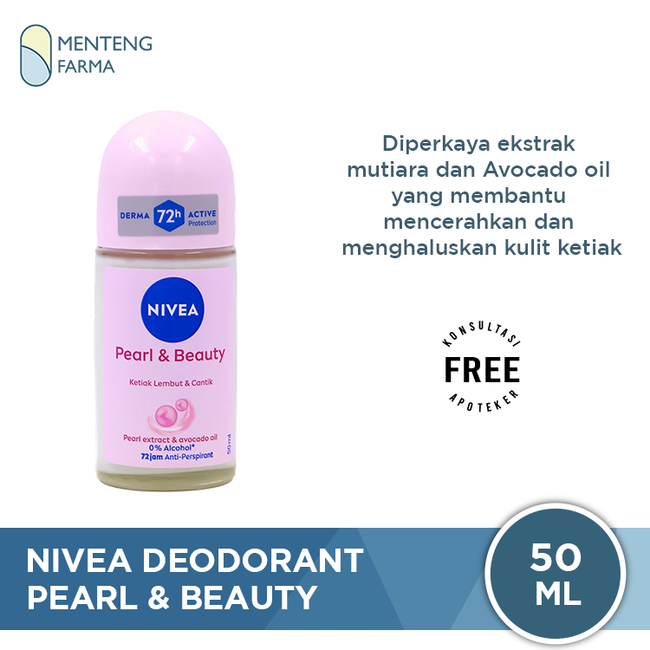Nivea Pearl & Beauty Deodorant Roll On 50ml - Mencerahkan dan Menghaluskan kulit ketiak dengan Perlindungan 72 jam Anti Perspirant