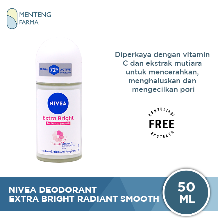 Nivea Extra Bright Radiant Smooth Deodorant Roll On 50ml - Mencerahkan & Menghaluskan Kulit Ketiak