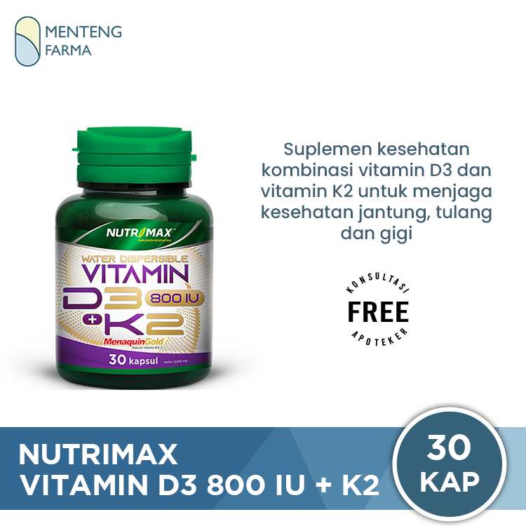 Nutrimax Vitamin D3 800 IU + K2 30 kapsul - Suplemen Kesehatan Tubuh dan Tulang