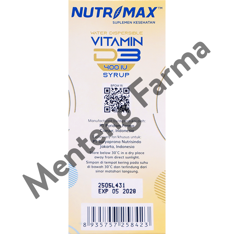 Nutrimax Vitamin D3 400 IU 120 ml - Suplemen Kesehatan Tulang Gigi Imunitas Osteoporosis