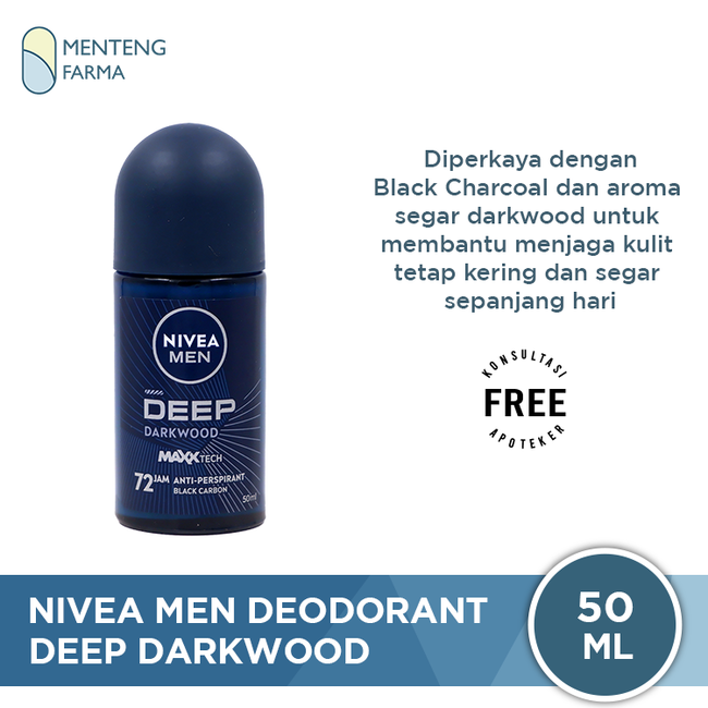 Nivea Men Deep Deodorant Roll On 50ml - Deodorant Pria Anti Perspirant dengan MaxxTech Formula dan Black Charcoal