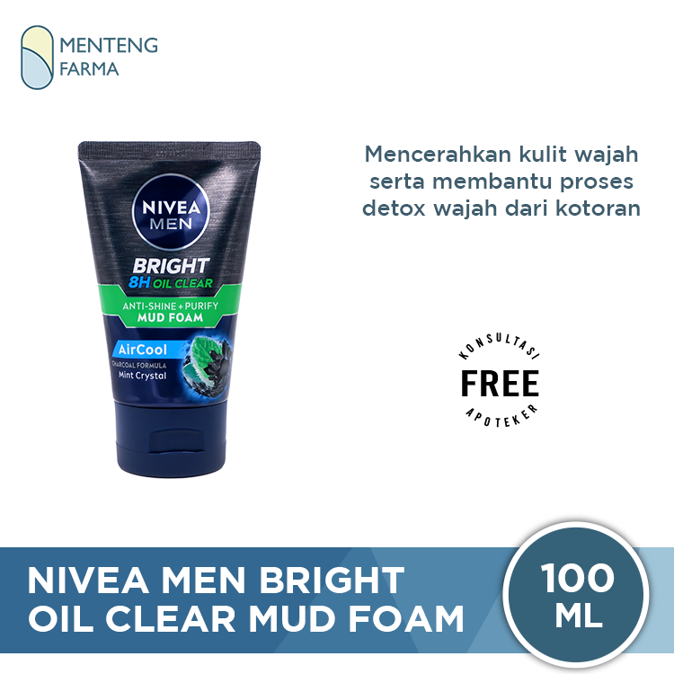 Nivea Men Bright Oil Clear Anti Shine + Purify Mud Facial Foam 100ml - Mencerahkan dan Mengatasi Minyak Berlebih
