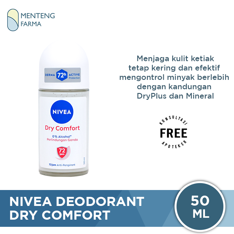 Nivea Dry Comfort Deodorant Roll On 50ml - Menjaga Kulit Ketiak Tetap Kering dan Mengontrol Bau Keringat
