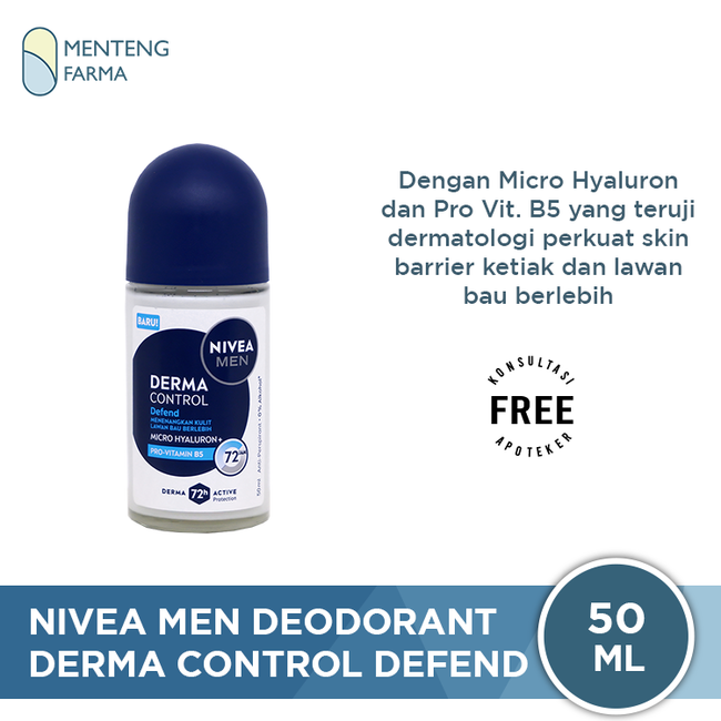 Nivea Men Derma Control Defend Anti-Perspirant Roll On 50ML - Merawat dan Memperkuat Skin Barrier Kulit Ketiak
