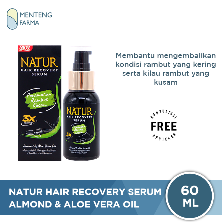 Natur Hair Recovery Serum Almond & Aloe Vera Oil 60 ML - Serum Untuk Rambut Kusam