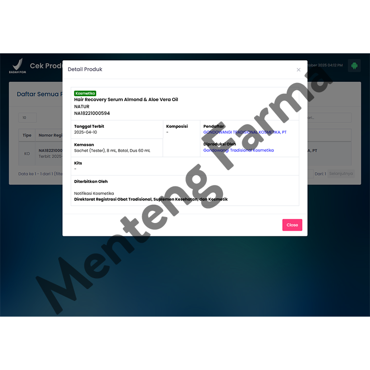 Natur Hair Recovery Serum Almond & Aloe Vera Oil 60 ML - Serum Untuk Rambut Kusam