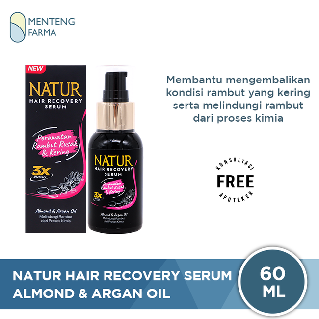 Natur Hair Recovery Serum Almond & Argan Oil 60 ML - Serum Untuk Rambut Rusak
