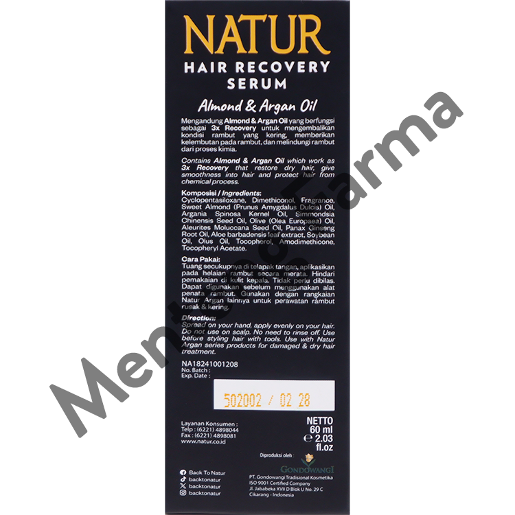 Natur Hair Recovery Serum Almond & Argan Oil 60 ML - Serum Untuk Rambut Rusak