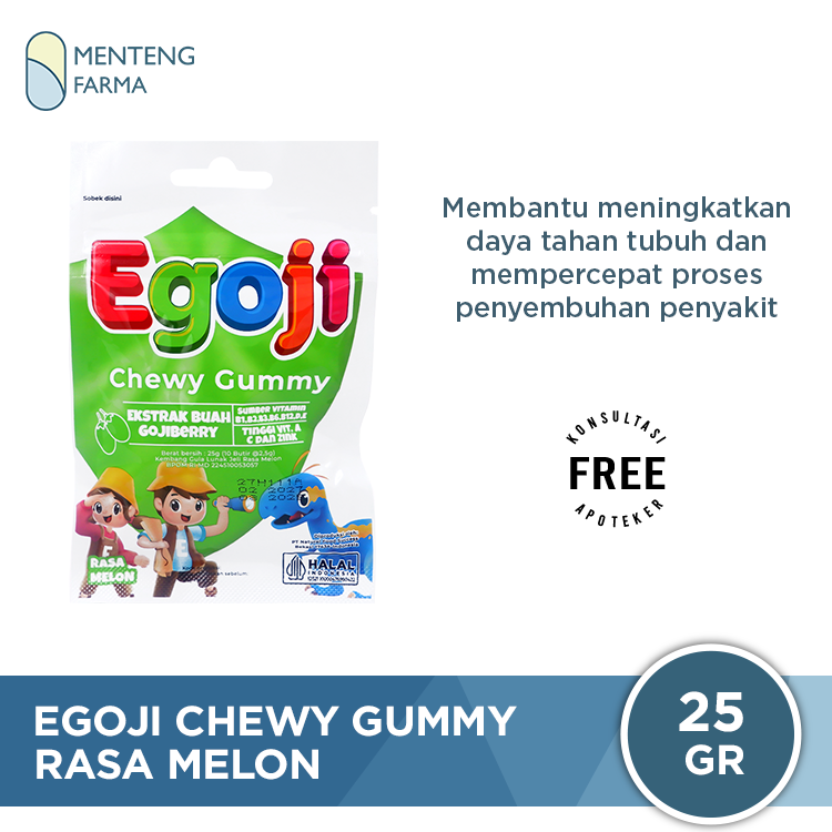 Egoji Chewy Gummy Melon Isi 10 Butir - Permen Gummy Vitamin C