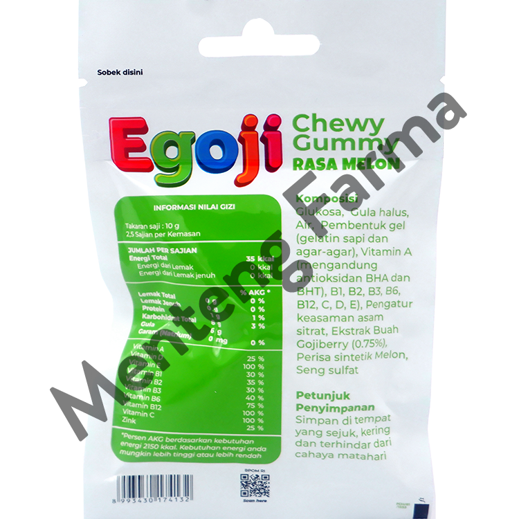 Egoji Chewy Gummy Melon Isi 10 Butir - Permen Gummy Vitamin C