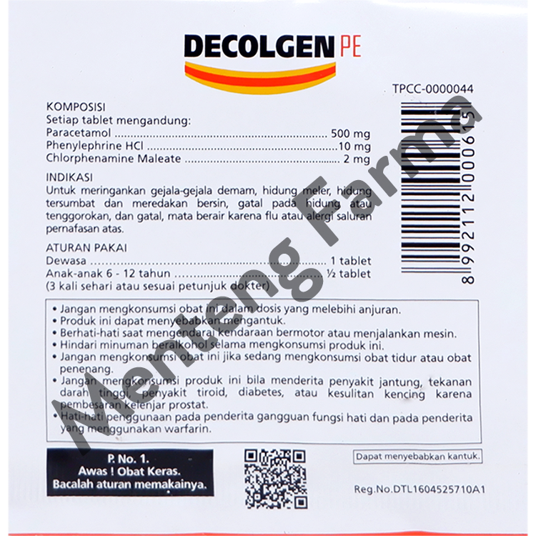 Decolgen PE - Obat Flu, Hidung Tersumbat, Sakit Kepala