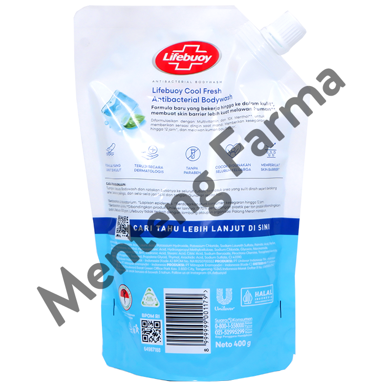Lifebuoy Sabun Mandi Cair Refill Cool Fresh 400 ML - Sabun Antibakteri ActivSilver dan Menthol
