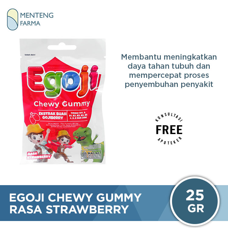 Egoji Chewy Gummy Strawberry Isi 10 Butir - Permen Gummy Vitamin C