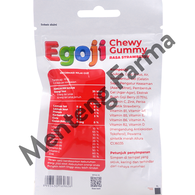 Egoji Chewy Gummy Strawberry Isi 10 Butir - Permen Gummy Vitamin C