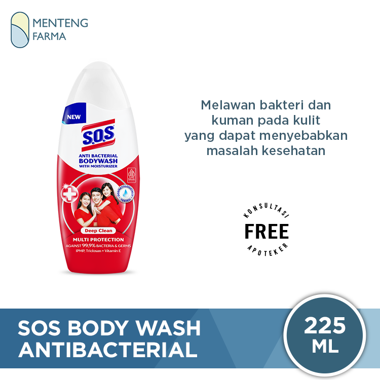 SOS Anti Bacterial Body Wash Deep Clean 225 mL - Sabun Mandi Cair