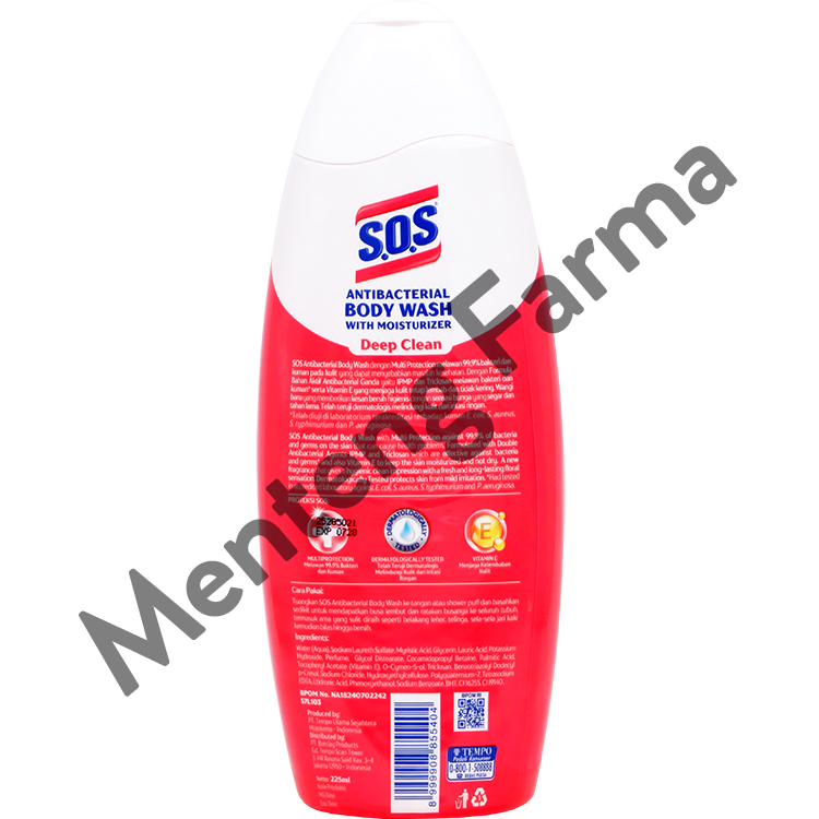 SOS Anti Bacterial Body Wash Deep Clean 225 mL - Sabun Mandi Cair