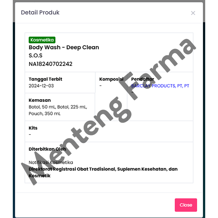 SOS Anti Bacterial Body Wash Deep Clean 225 mL - Sabun Mandi Cair