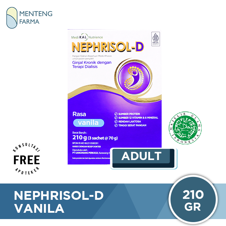 Nephrisol D Vanila 210 Gram - Susu Tinggi Protein Khusus Pasien Ginjal Dialisis