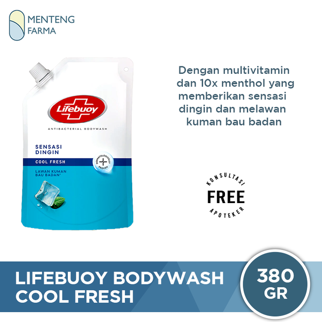 Lifebuoy Sabun Mandi Cair Refill Cool Fresh 380 gr - Sabun Antibakteri ActivSilver dan Menthol