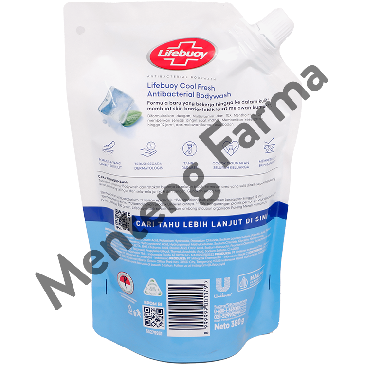Lifebuoy Sabun Mandi Cair Refill Cool Fresh 380 gr - Sabun Antibakteri ActivSilver dan Menthol