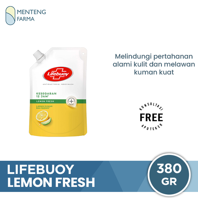 Lifebuoy Sabun Mandi Cair Refill Lemon Fresh 380 gr - Sabun Antibakteri ActivSilver dan Lemon