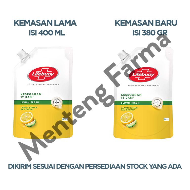 Lifebuoy Sabun Mandi Cair Refill Lemon Fresh 380 gr - Sabun Antibakteri ActivSilver dan Lemon