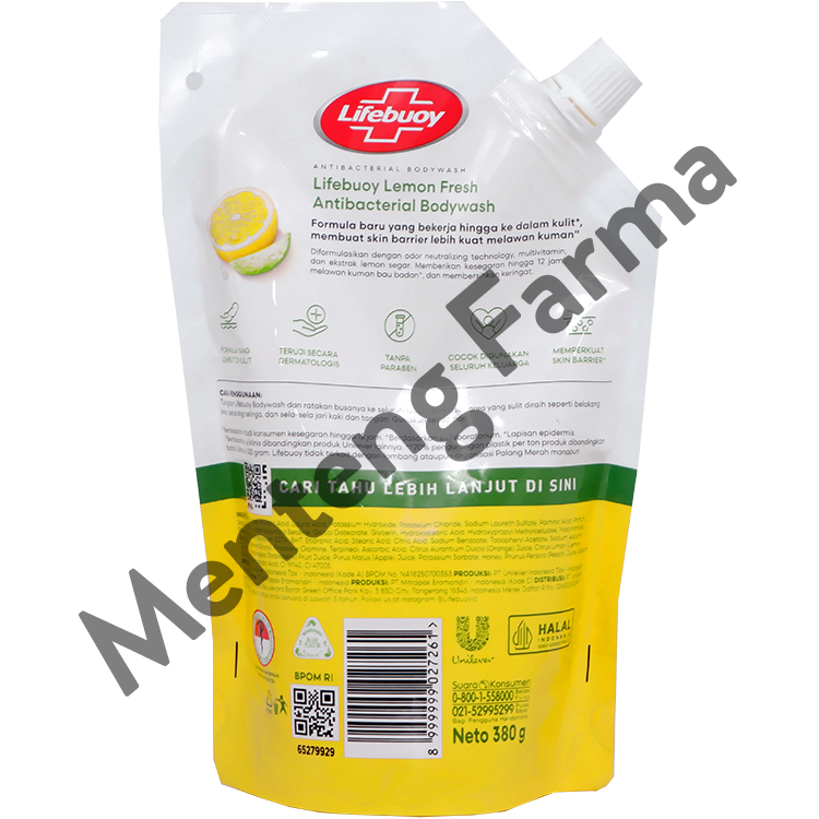 Lifebuoy Sabun Mandi Cair Refill Lemon Fresh 380 gr - Sabun Antibakteri ActivSilver dan Lemon