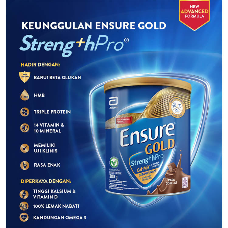 Ensure Gold Cokelat 800 Gram - Susu Penambah Nutrisi Dewasa Rendah Laktosa