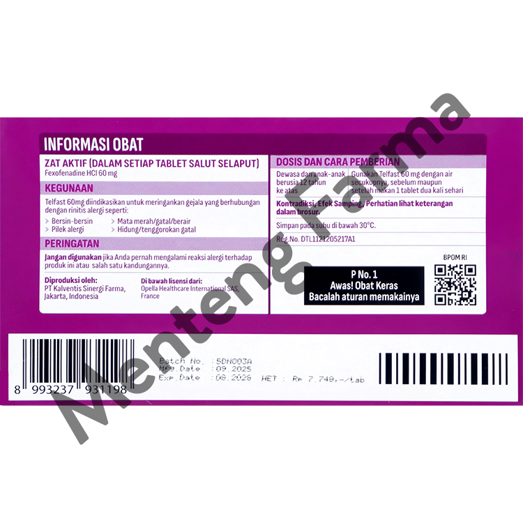 Telfast 60 Mg 10 Tablet - Obat Rhinitis Alergi